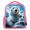 IJsbeer en pinguïn in besneeuwd berglandschap Kinderrugzak - Roze middel -3d