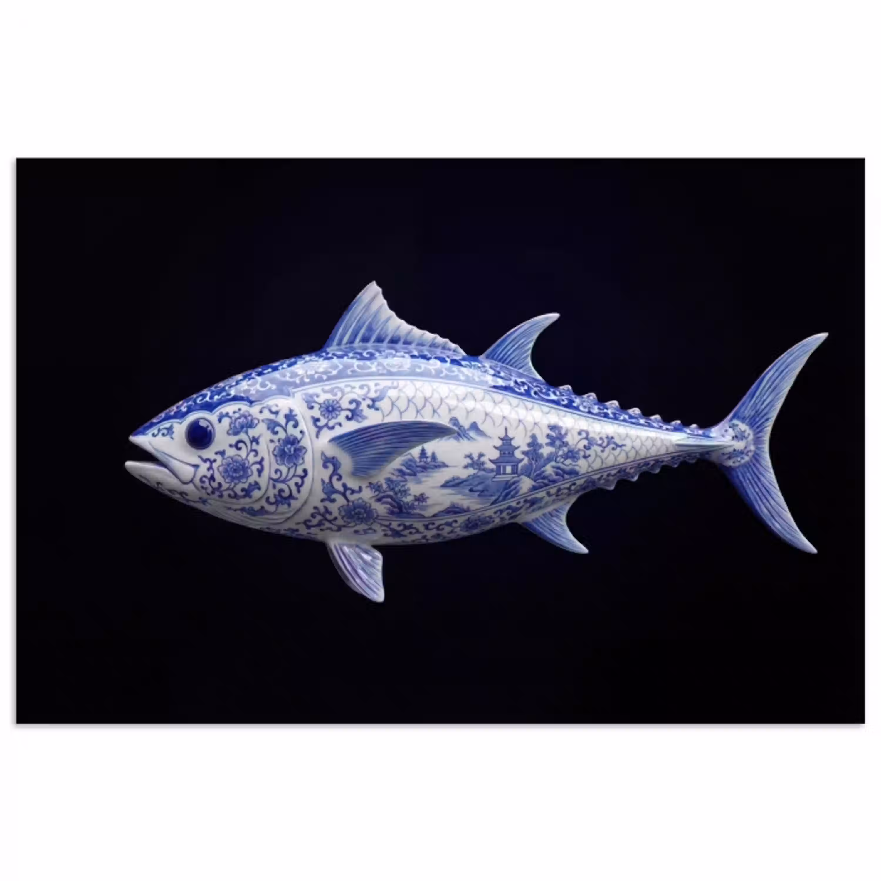 Porselein - Tonijn - Delfts - Blauw poster papier klein -3d