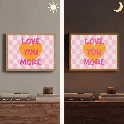Valentijn - Love - Roze - Oranje Light Box met batterij (Wandlamp) middel -sfeer3