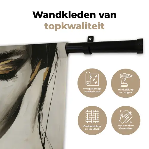Ogen - Gezicht - Goud - Strepen Wandkleed katoen klein -sfeer2