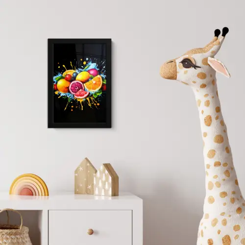 Fruit - Graffiti - Kleurrijk - Sinaasappel - Aardbei - Abstract fotolijst zwart zonder passe partout klein -usfeer4_kinderkamer
