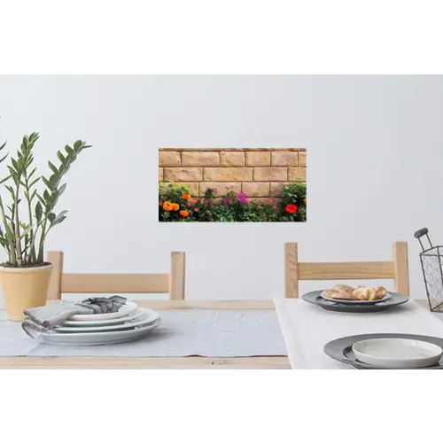 Bloemen - Bakstenen - Kleurrijk Muursticker klein -eettafel