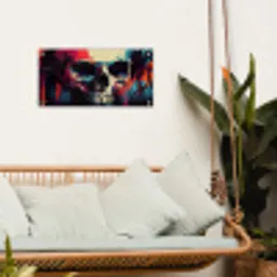 Schedel - Abstract - Rood - Blauw - Graffiti tuinposter los doek klein -sfeer7