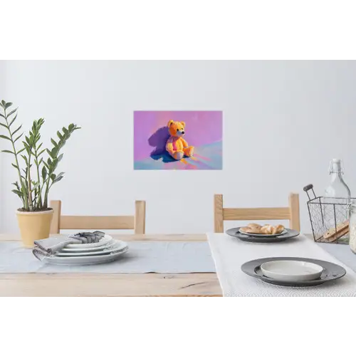 Teddybeer - Schaduw - Penseelstreken - Paars Muursticker klein -eettafel