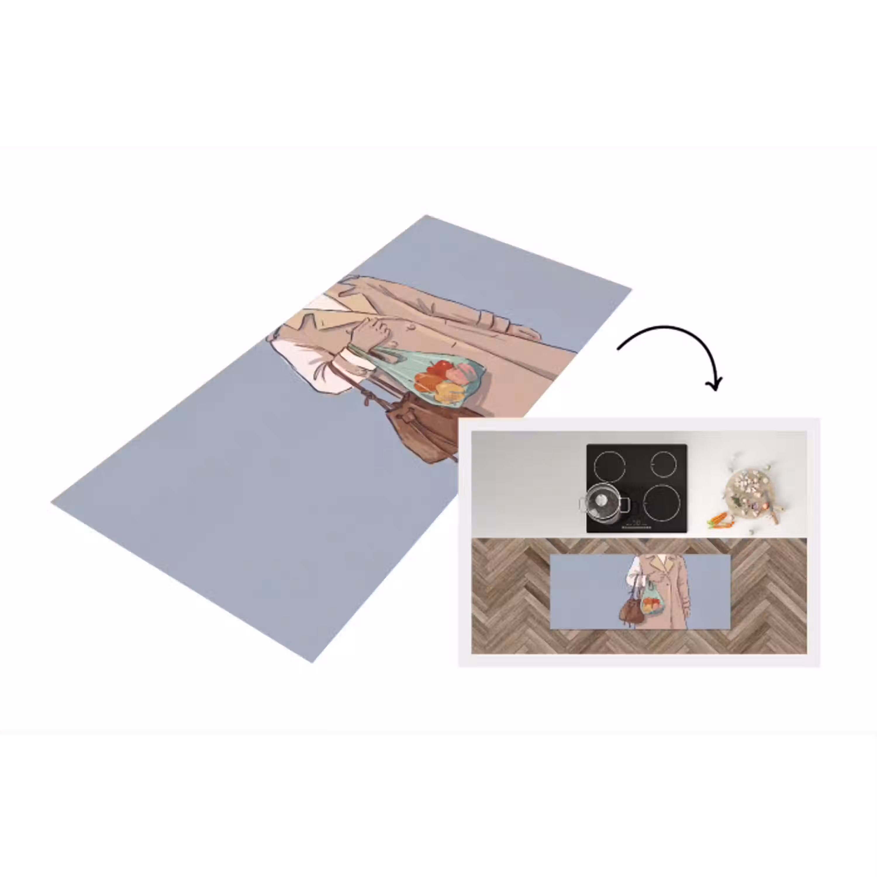 Mensen - Boodschappen - Stadsleven - Modern - Kleurrijk Keukenloper - keukenmat middel -3d