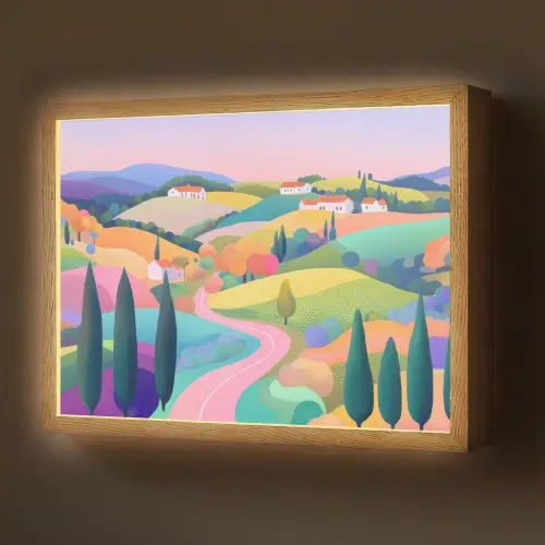 Landschap - Paars - Pastel - Huizen Light Box met batterij (Wandlamp) middel -z3d_website