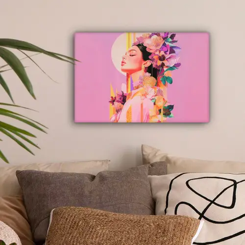 Vrouw - Bloemen - Paars - Abstract canvas 2cm klein -sfeer1