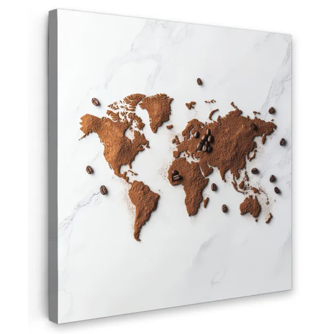 Canvas schilderij - Wereldkaart - Koffie - Marmer