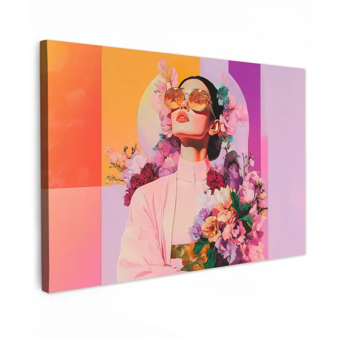 Portret - Vrouw - Abstract - Bloemen Tuinposter op houten frame 2 cm dik klein -3d