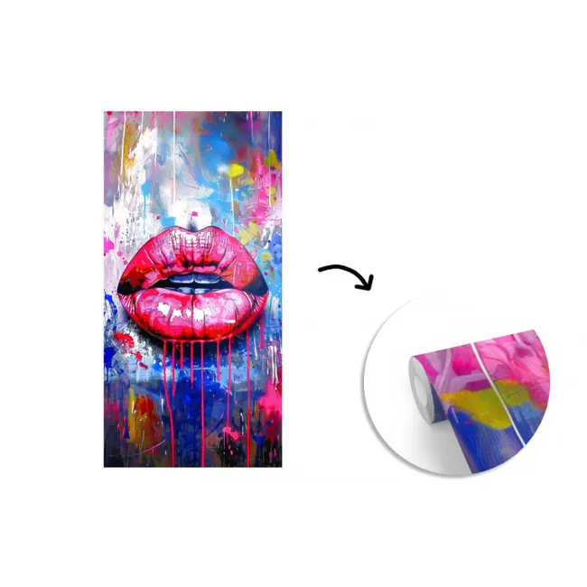 Graffiti - Lippen - Felroze - Geschilderd fotobehang vinyl groot -3d