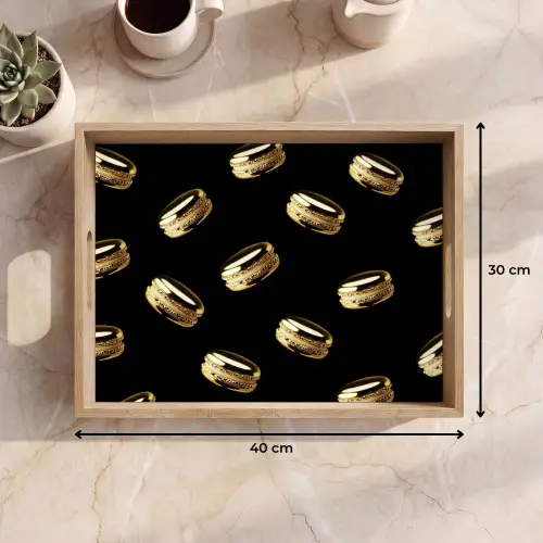 Macarons - Patroon - Goud - Zwart Dienblad Rechthoek middel -USP_Formaat
