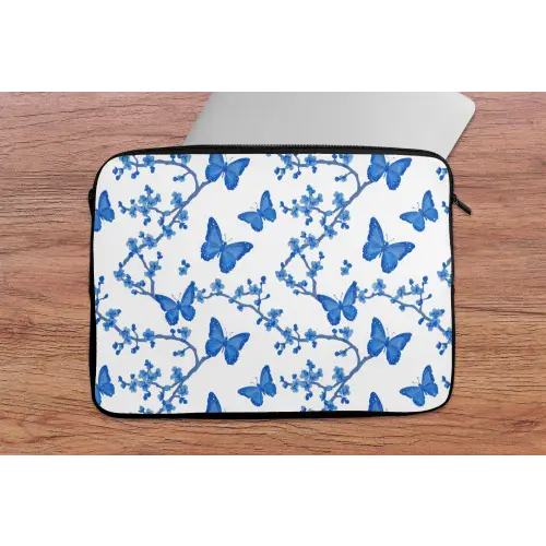 Vlinder - Bloemen - Blauw laptophoes neopreen klein 279 -tafel