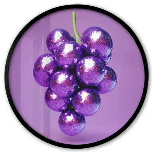 Druif - Disco - Glitter - Paars Fotolijst rond zonder passe partout klein -3d