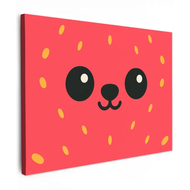 Canvas schilderij - Kat - Aardbei - Cartoon