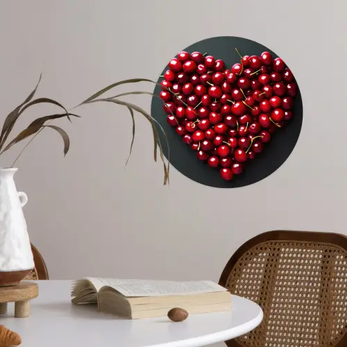 Kersen - Hart - Rood - Zwart Wandcirkel behangsticker klein -sfeer3