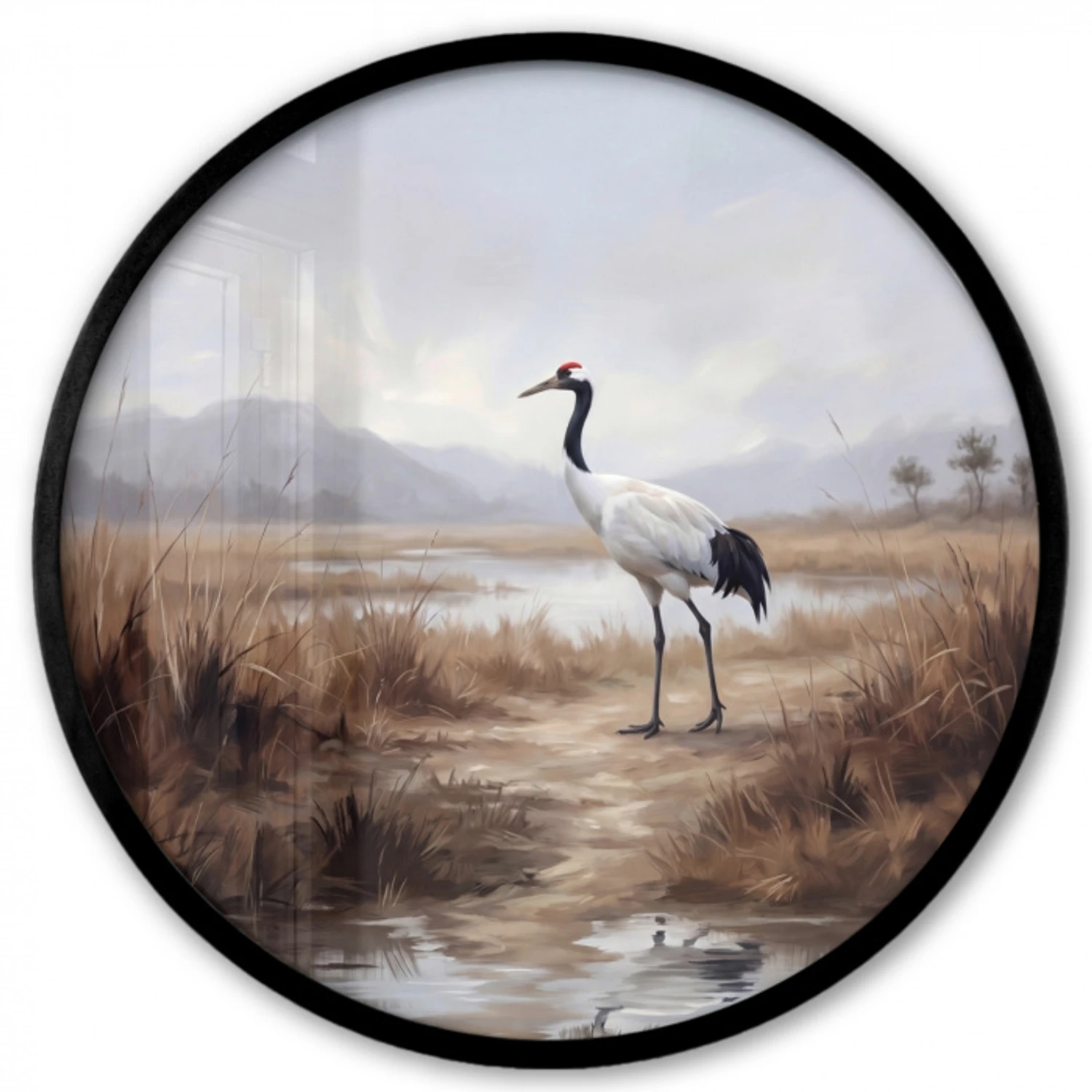 Kraanvogel - Natuur - Realistisch Fotolijst rond zonder passe partout klein -3d