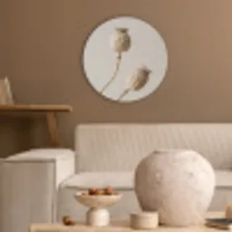 Papaverbollen - Droogbloemen - Minimalistisch - Beige - Rustig Akoestische PET Vilt - Rond klein -sfeer1