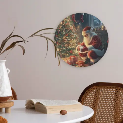 Kerstman - Haard - Donker Akoestische PET Vilt - Rond klein -sfeer3