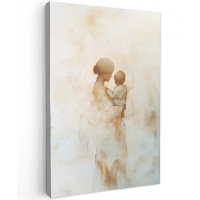 Kind - Moeder - Waterverfschilderij Tuinposter op houten frame 2 cm dik middel -3d