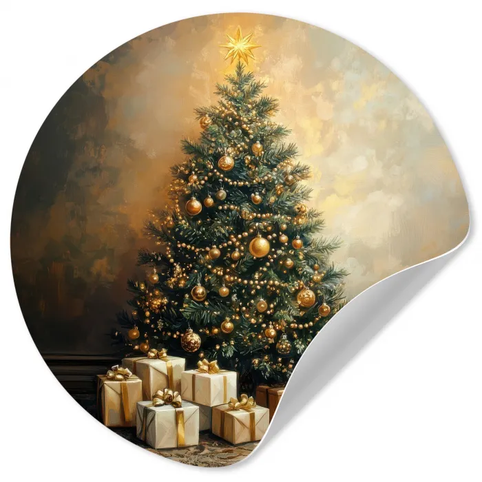 Kerstboom - Cadeaus - Goud Wandcirkel behangsticker klein -3d