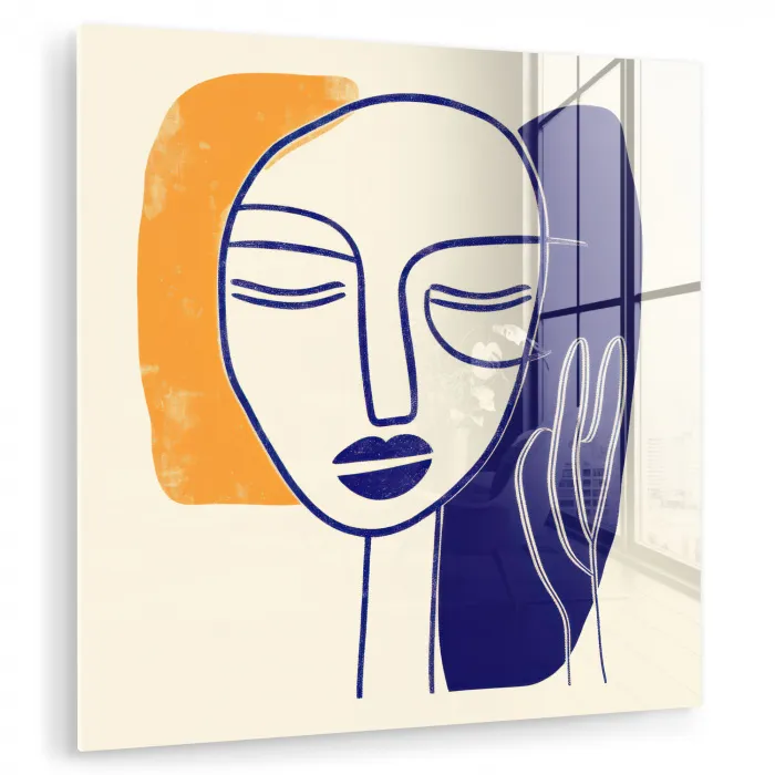 Minimalistisch - Gezicht - Hand - Oranje - Blauw plexiglas 5mm klein -zzzproduct_nieuw
