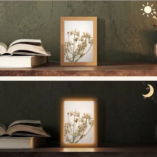 Droogbloemen - Beige - Wit - Planten Light Box met kabel (Tafellamp) klein -sfeer3