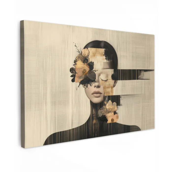 Gezicht - Bloemen - Zwart - Vrouw canvas 2cm klein -z3d