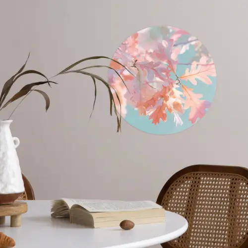 Eikenbladeren - Takken - Roze Wandcirkel behangsticker klein -sfeer3