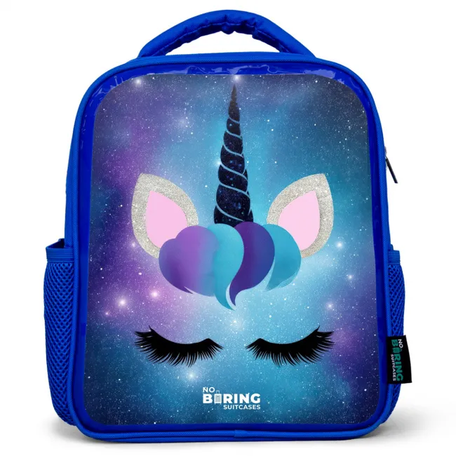 Eenhoorn op een sterrenhemel achtergrond Kinderrugzak - Blauw middel -3d