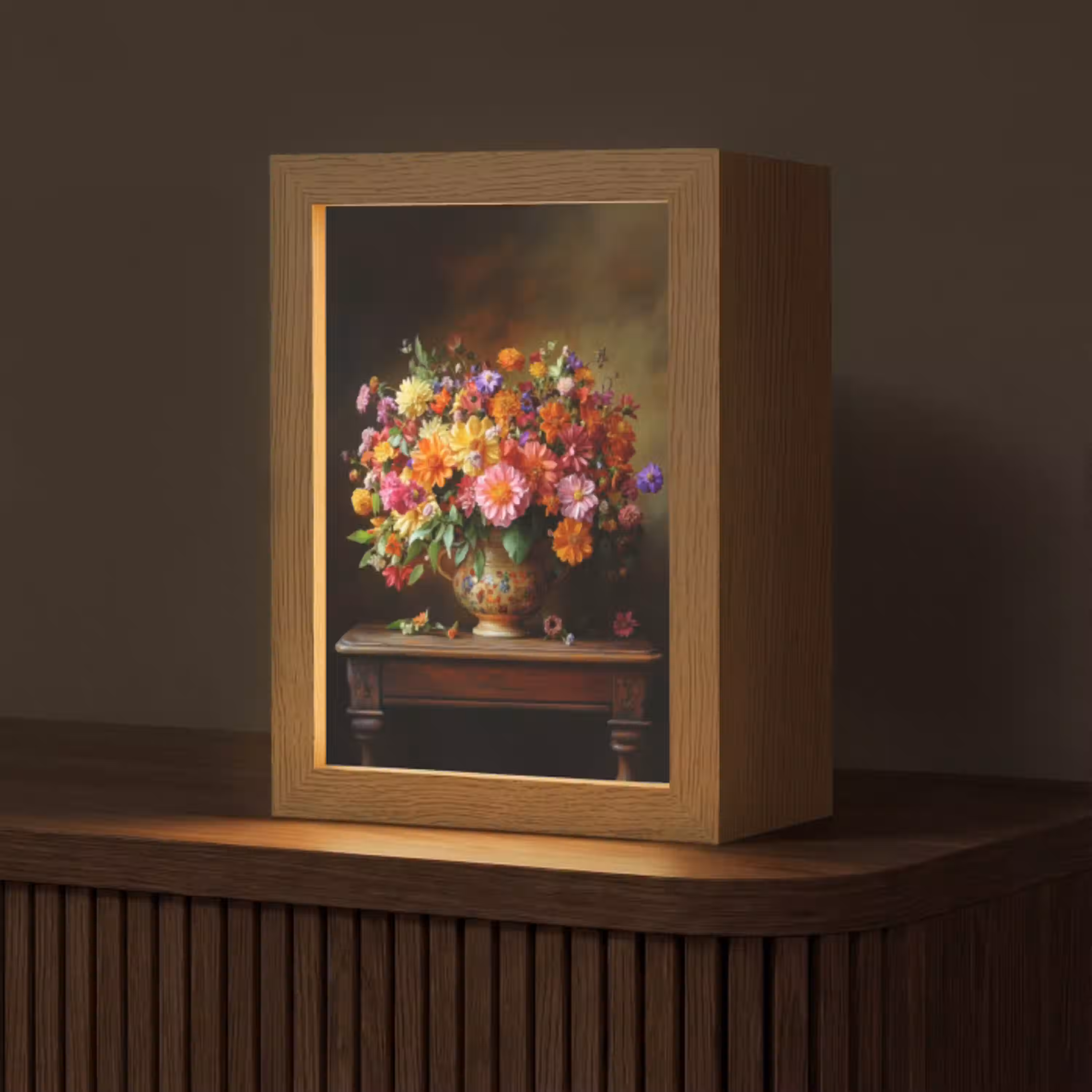 Kleuren - Boeket - Vaas - Hout Light Box met kabel (Tafellamp) klein -z3d_website