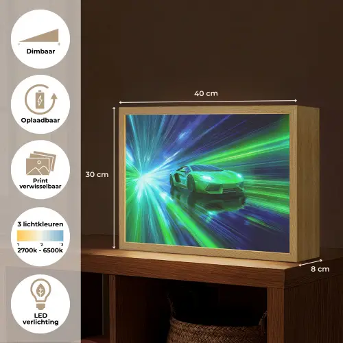 Snelheid - Licht - Sportwagen - Groen Light Box met batterij (Wandlamp kind) middel -USP_websiteoverzichtNL