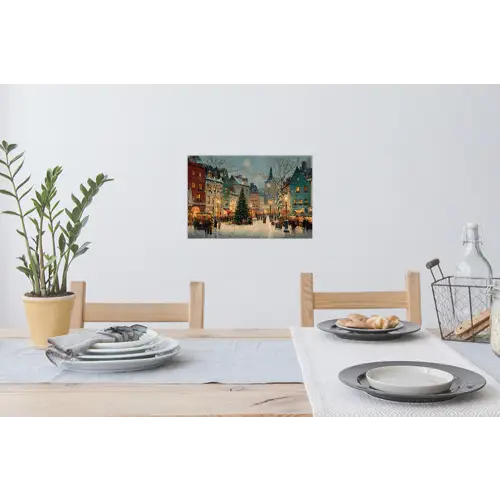 Kerstsfeer - Stadsplein - Kleurrijk Muursticker klein -eettafel