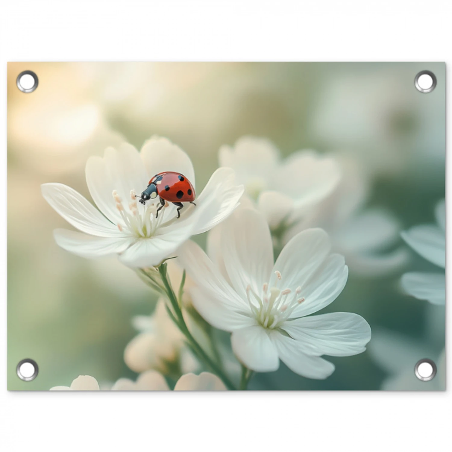 Lieveheersbeestje - Bloemen - Wit tuinposter los doek klein -3d