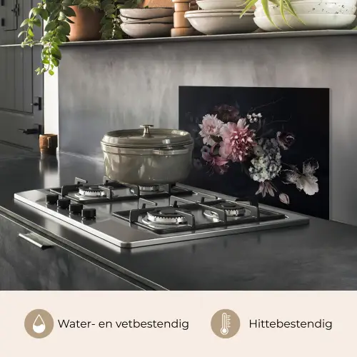 Bloemen - Vintage - Pastel - Zwart - Boeket keuken achterwand spatscherm klein -usp_NL