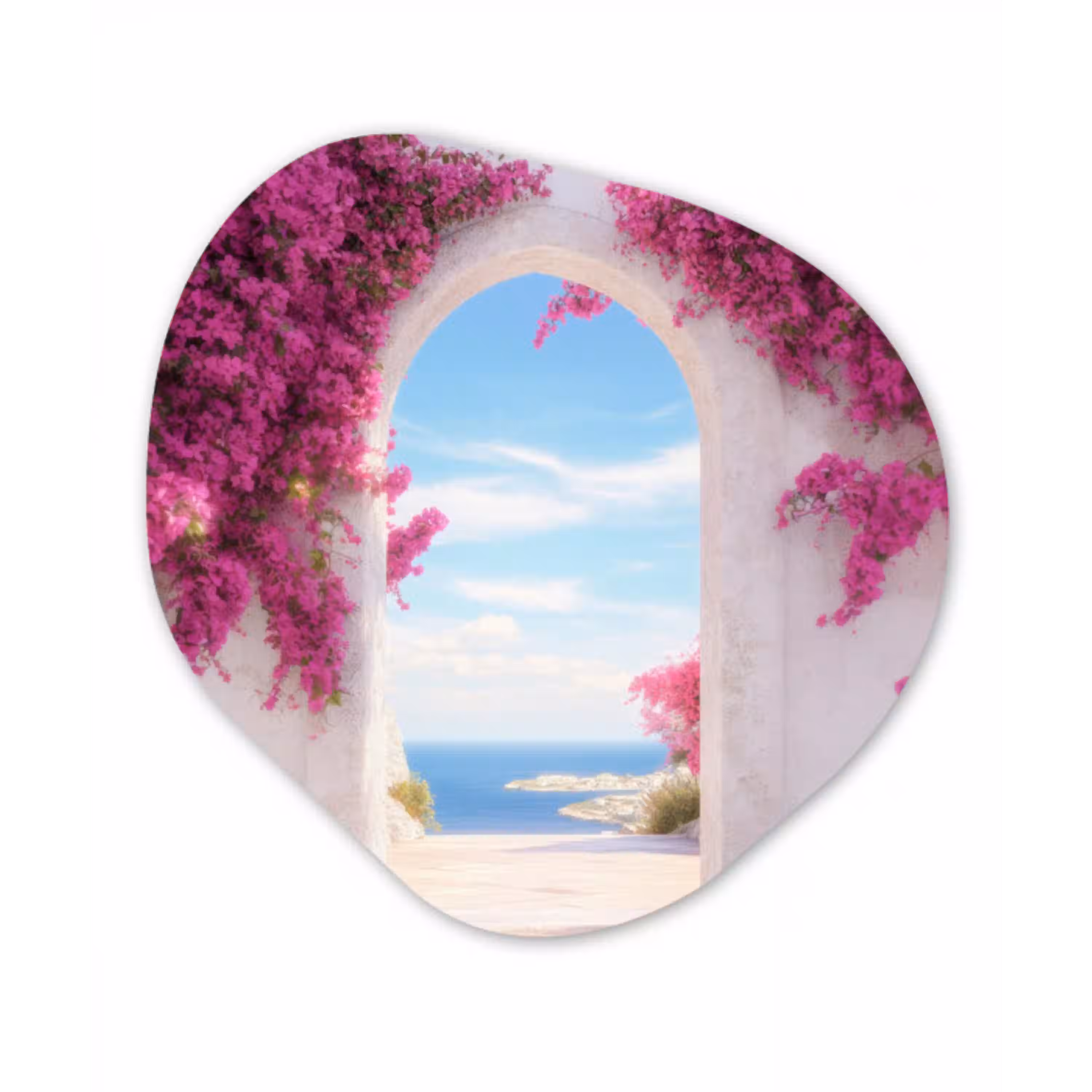 Zee - Roze - Bloemen - Poort Wandcirkel Organisch Aluminium middel -3d