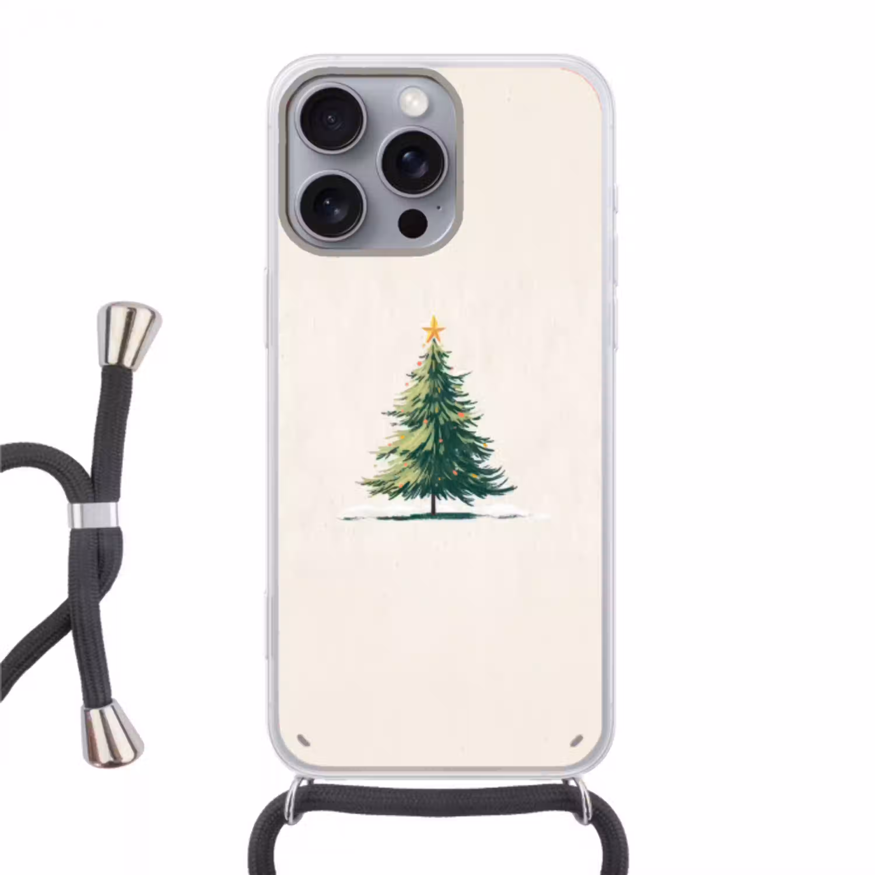 Kerstboom - Illustratie - Ster - Sneeuw Hoesje iPhone 16 Pro Max met koord klein -3d