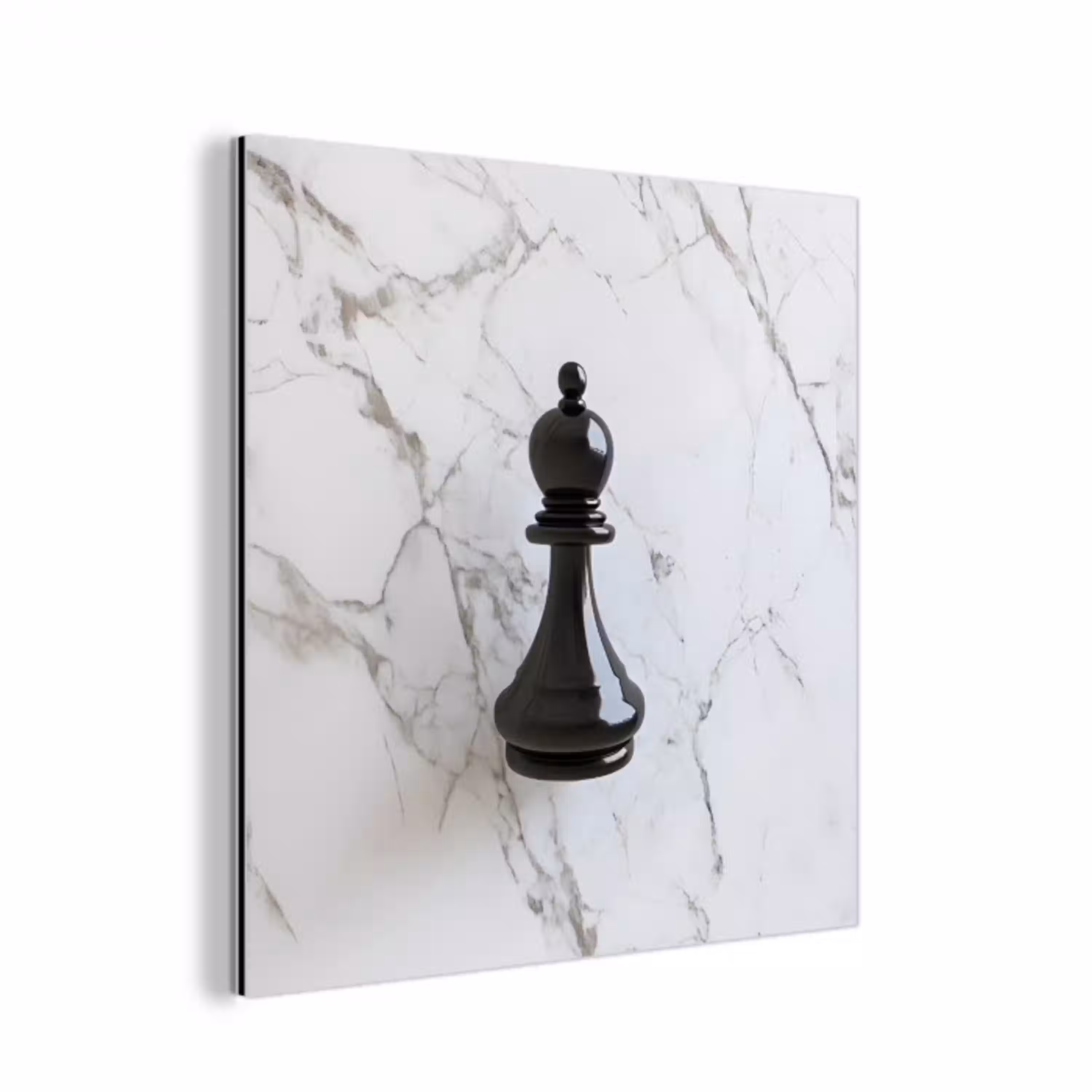 Schaakstuk - Loper - Zwart - Marmer aluminium wit klein -3d
