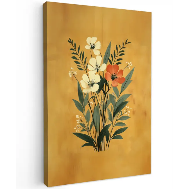 Bladeren - Boeket - Bloemen - Geel Tuinposter op houten frame 2 cm dik klein -3d