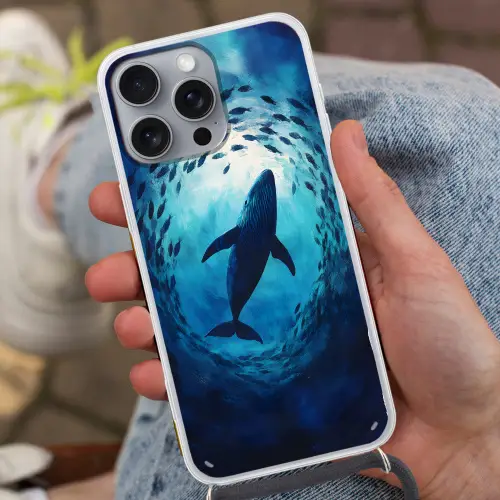 Walvis - Vissen - Donkerblauw Hoesje iPhone 16 Pro Max met koord klein -sfeer3