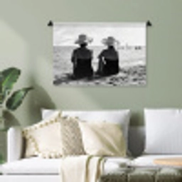 Vrouwen - Zonnehoed - Strand - Zwart - Wit Wandkleed katoen klein -sfeer7