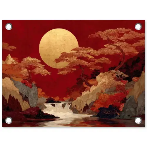 Volle maan - Landschap - Waterval tuinposter los doek klein -3d