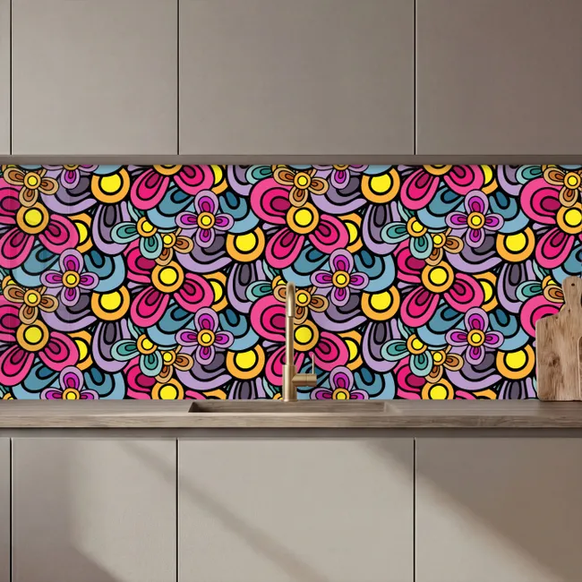 Küchenrückwand - Diagramm - Hippie - Blumen - Lila