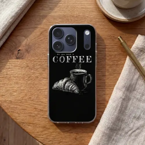 Koffie - Croissant - Tekst Telefoonhoesje iPhone 17 Pro klein -sfeer1