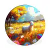Schaap - Weide - Bloemen Wandcirkel aluminium klein -3d