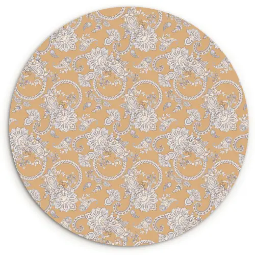 Paisleymotief - Wit - Bloemen - Geel Wandcirkel plexiglas klein 852 -3d