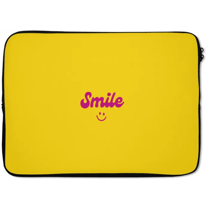 Smile - Geel - Roze laptophoes neopreen klein -zkaufland3dotto