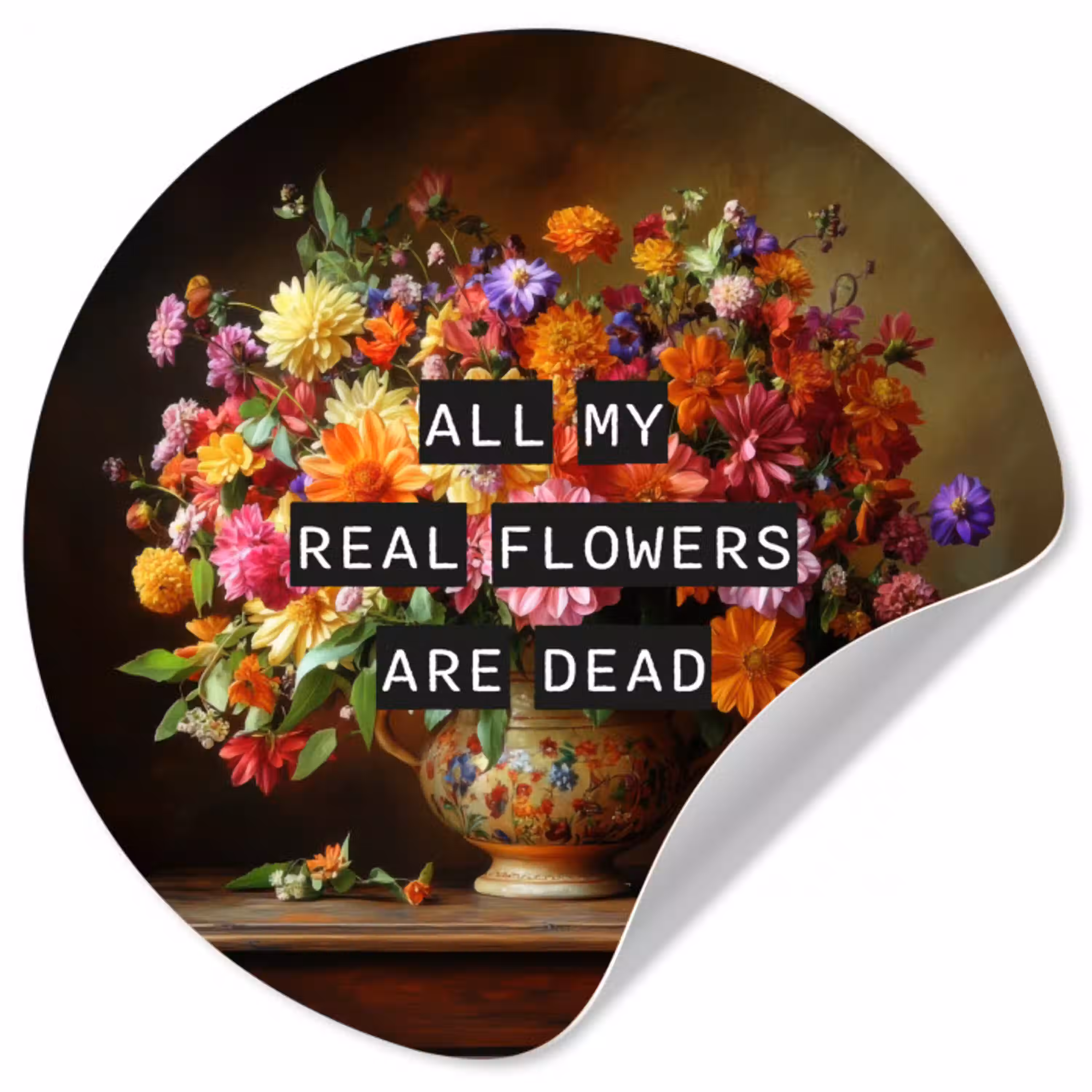 Kleur - Bloemen - Vintage - Bloemenvaas Wandcirkel behangsticker klein -3d