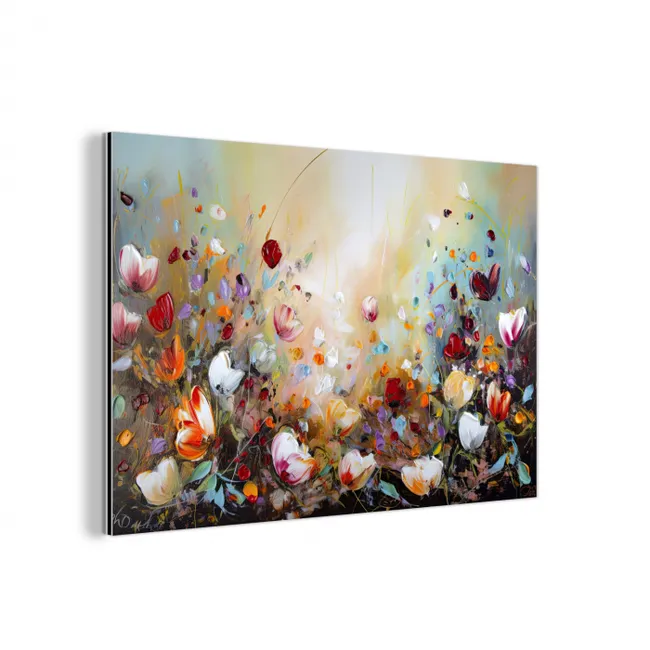 Olieverf - Bloemen - Kleurrijk - Natuur aluminium wit klein -3d