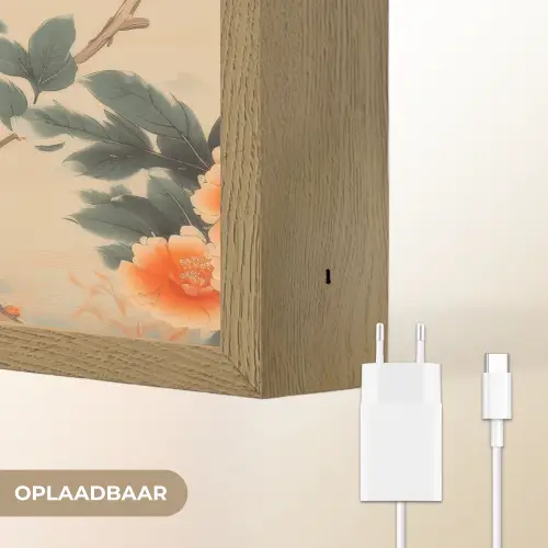 Vogel - Tak - Bloemen - Oranje Light Box met batterij (Wandlamp) middel -USP_websiteoplaadbaarNL