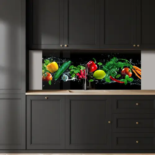 Groente - Splash - Zwart keuken achterwand 2 middel -sfeer1
